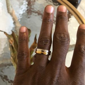 White&Yellow Gold over Stainless Steel Unisex Ring